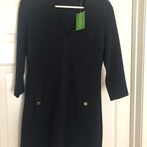 Lilly Pulitzer long-sleeved dress in navy. Great for the professional woman!